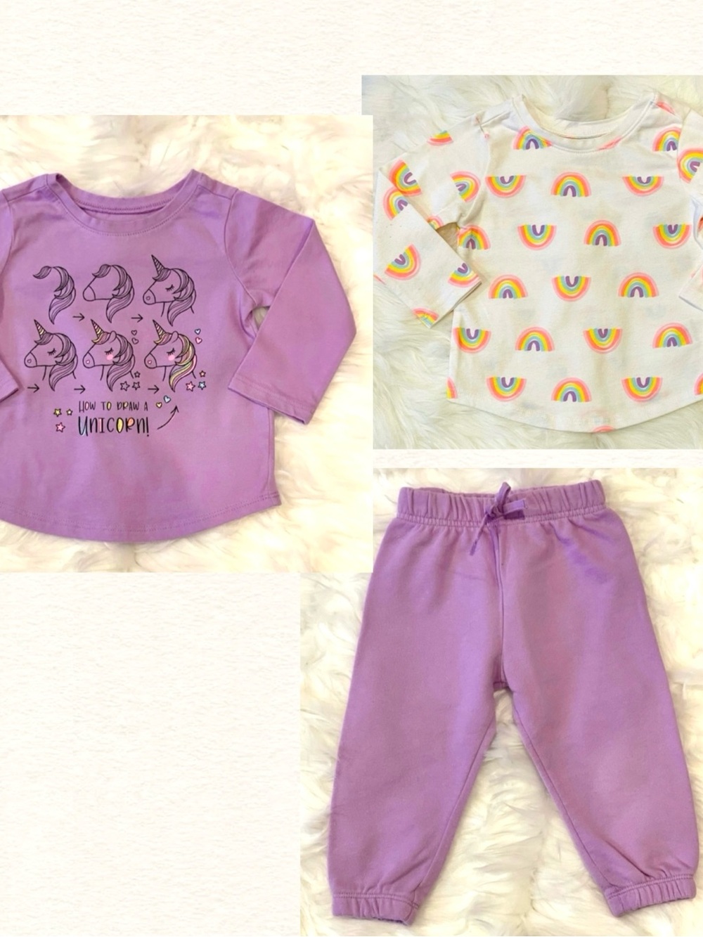 Garanimals Baby Girls Unicorns and Rainbows Tees and Sweatpants Bundle, Size 12m